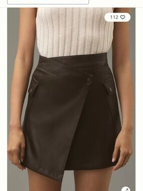 Chocolate Brown Faux Leather Mini Skirt with Cargo Pockets